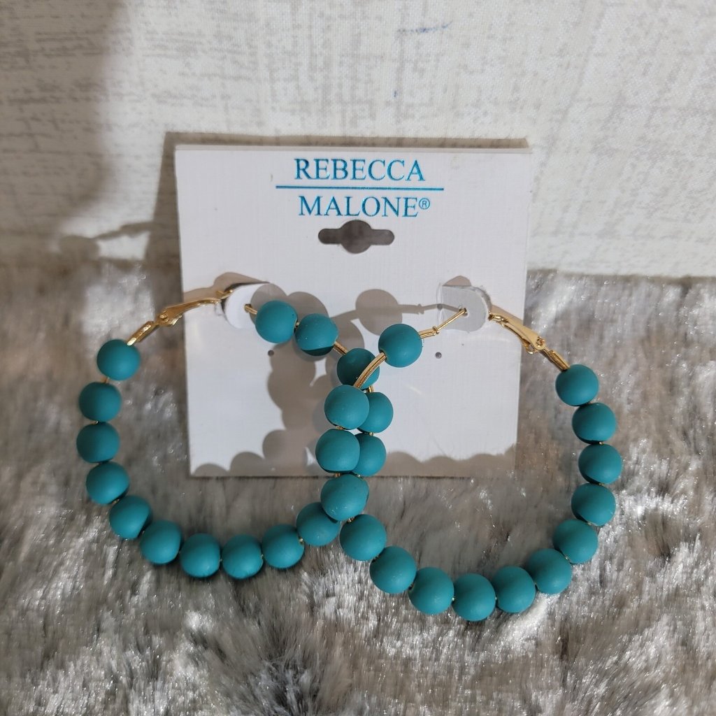 Rebecca Malone Turquoise Beaded Hoop Earrings Gold Tone Lightweight Statement